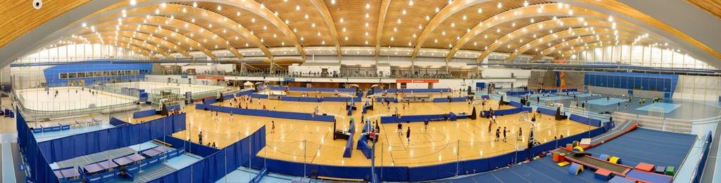 Multi-sports courts and the ice skating rink inside Richmond Olympic Oval.