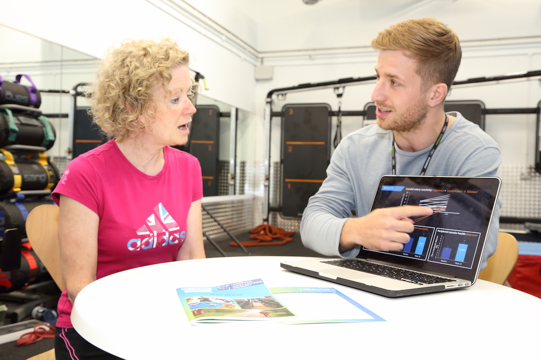 Emerald Darbyshire and Benjamin Buckley review physiological measurements taken from Mrs Darbyshire as part of the study.